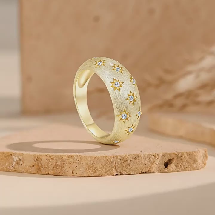 Italian Brushed Vintage Luxury Floral Moissanite Ring in 14K Gold Plated 925 Silver | Moisse & Silver Co. | #37