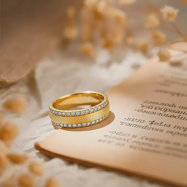 Italian Brushed Vintage Minimalist Luxury Moissanite Ring in 14K Gold Plated 925 Silver | Moisse & Silver Co. | #86