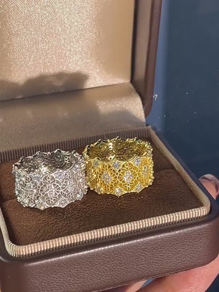 Italian Brushed Vintage Moissanite Ring in 14K Gold Plated 925 Silver | Moisse & Silver Co. | #122