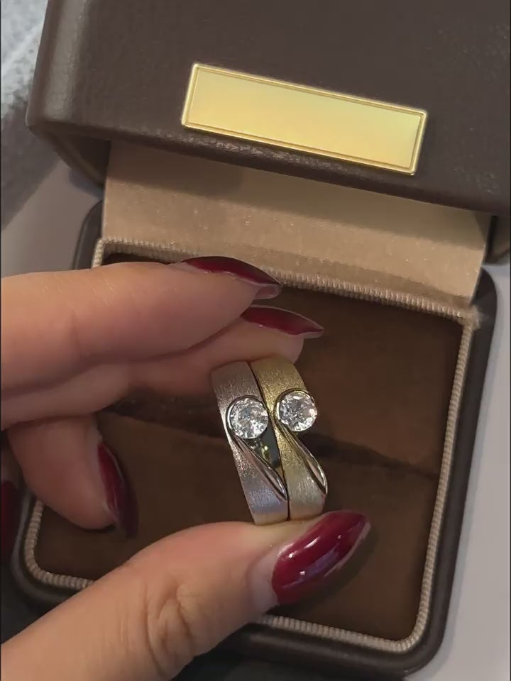 Romantic Heart-to-Heart Moissanite Couple Band in 14K Gold Plated 925 Silver | Moisse & Silver Co.