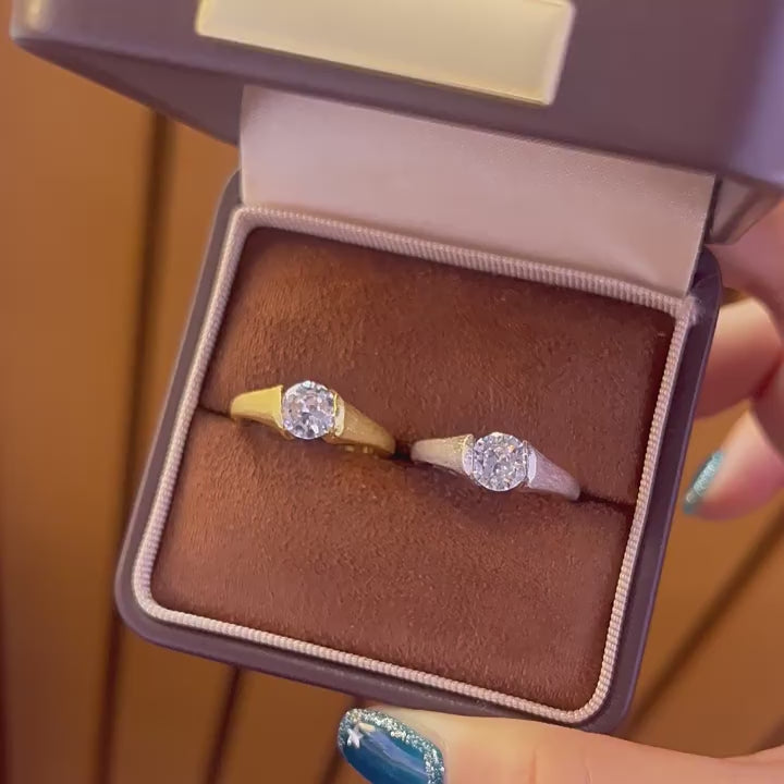 Italian Brushed Vintage Minimalist Luxury Moissanite Ring in 14K Gold Plated 925 Silver | Moisse & Silver Co. | #130