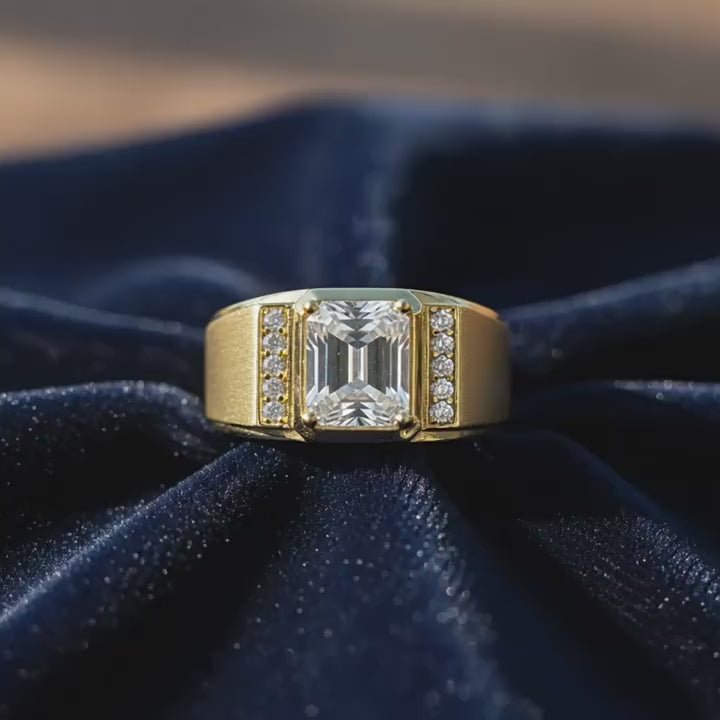 Octagon 3ct Moissanite Men's Statement Ring in 14K Gold Plated 925 Silver | Moisse & Silver Co.