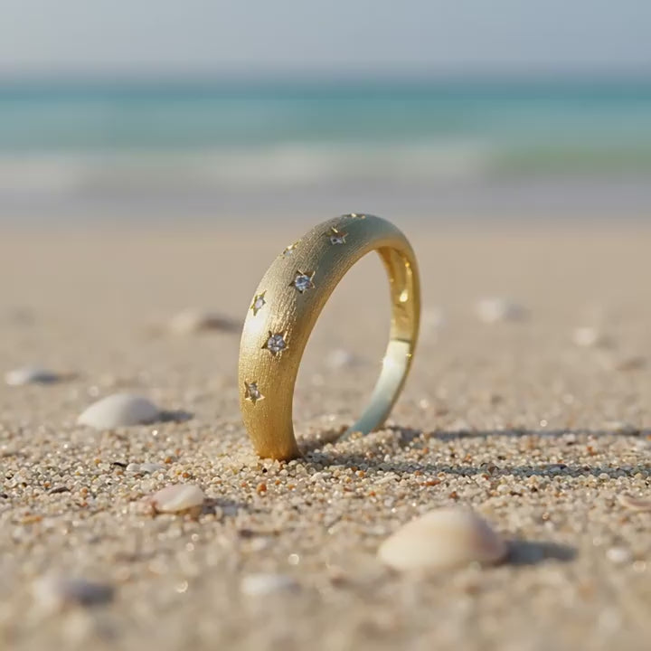 Starry Night Italian Brushed Moissanite Ring 14K Gold in 14K Gold Plated 925 Silver | Moisse & Silver Co.