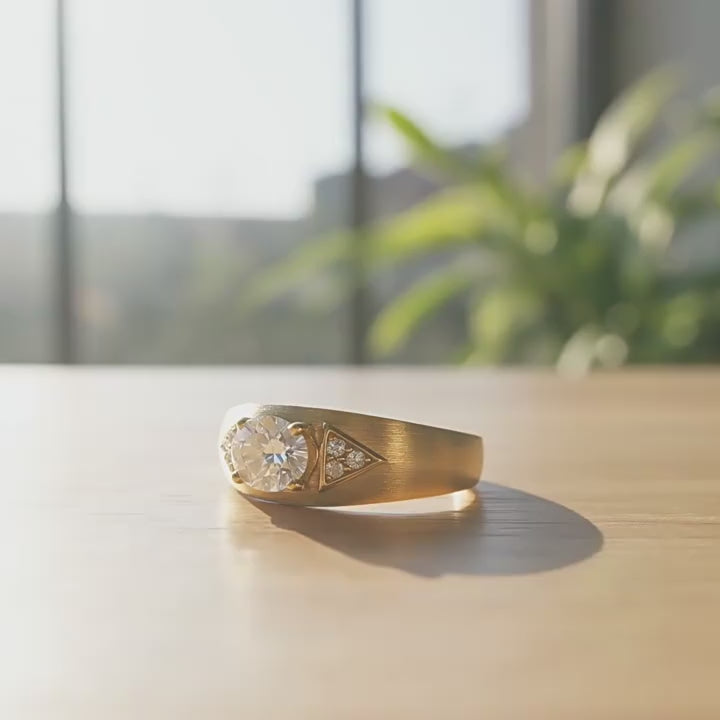Oval Cut 1ct Moissanite Italian Brushed Ring 14K Gold in 14K Gold Plated 925 Silver | Moisse & Silver Co.