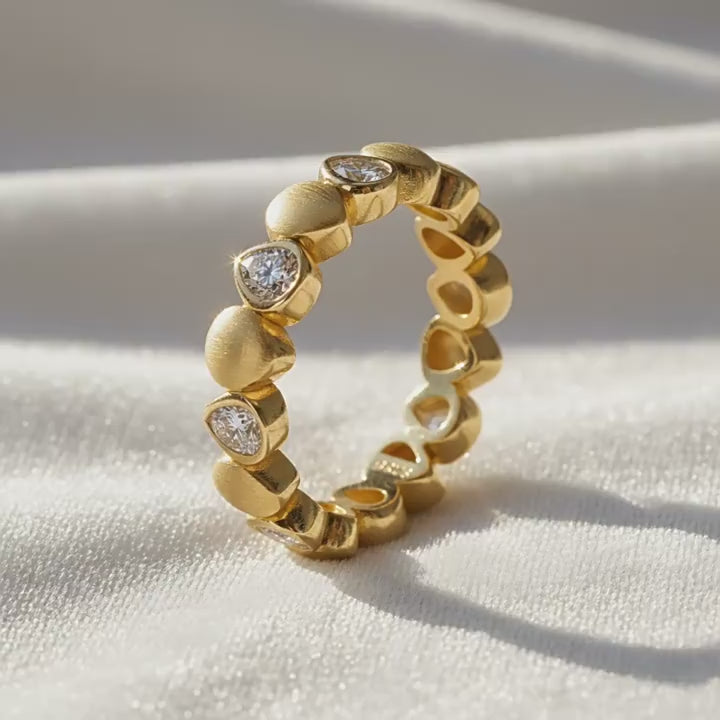 Italian Brushed Pear Cut Moissanite Ring in 14K Gold Plated 925 Silver | Moisse & Silver Co. | #65