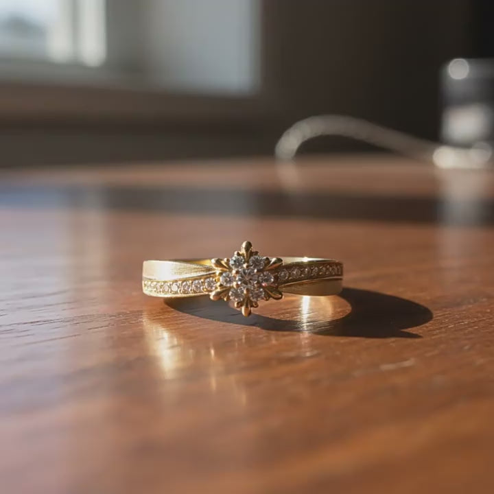 French Vintage Starburst Moissanite Ring in 14K Gold Plated 925 Silver | Moisse & Silver Co.