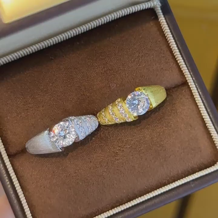 Italian Brushed Luxury Moissanite Ring in 14K Gold Plated 925 Silver | Moisse & Silver Co. | #126