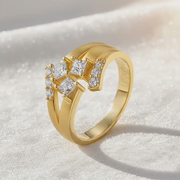 Italian Brushed Luxury Radiant Cut Moissanite Ring in 14K Gold Plated 925 Silver | Moisse & Silver Co. | #63