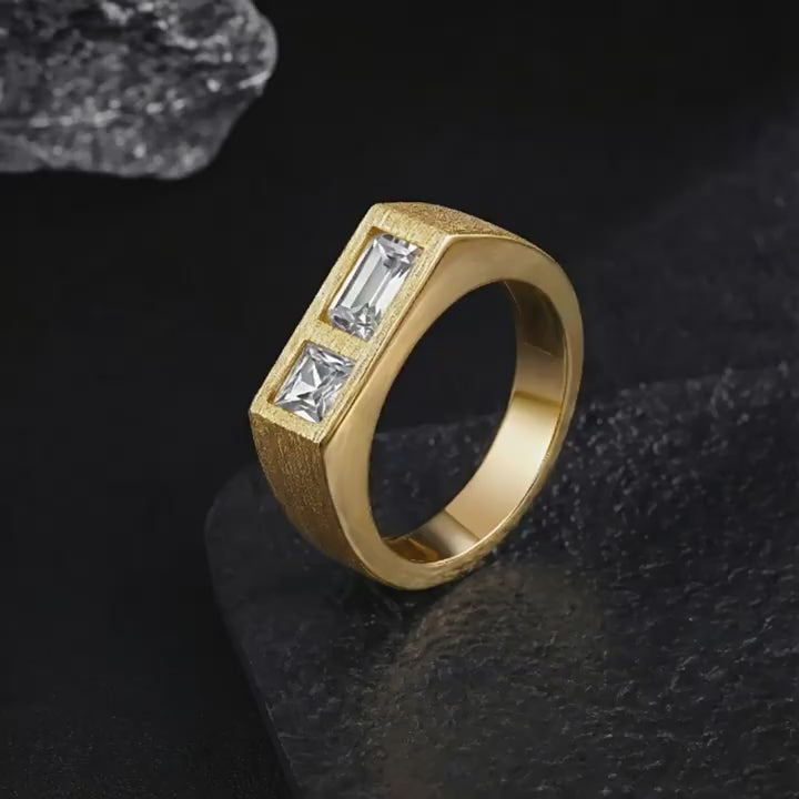 Italian Brushed Moissanite Ring - 14K Gold Plated 925 Sterling Silver | MS-G55 in 14K Gold Plated 925 Silver | Moisse & Silver Co.