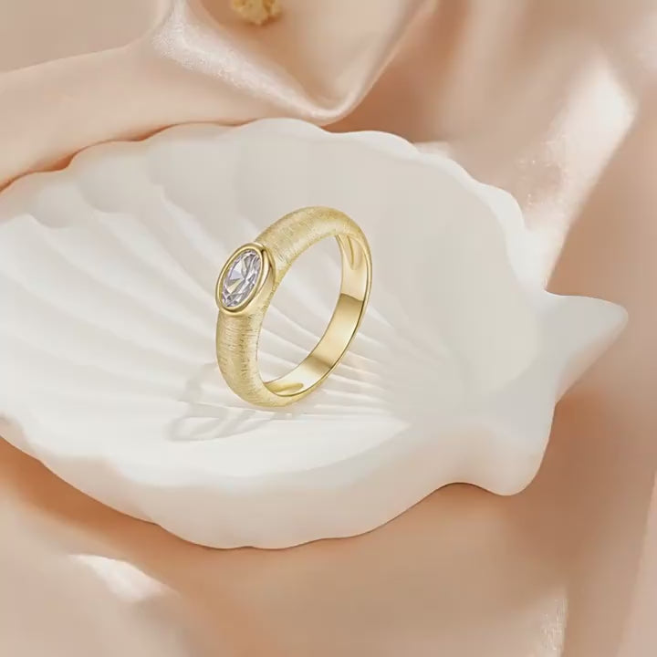 Italian Brushed Round Brilliant Moissanite Ring in 14K Gold Plated 925 Silver | Moisse & Silver Co. | #90