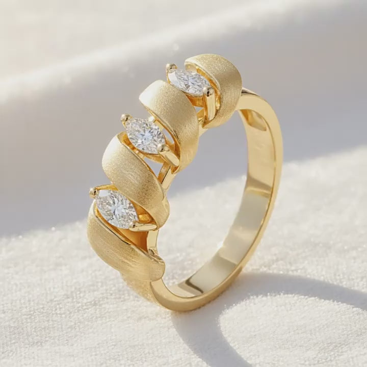 Italian Brushed Vintage Luxury Moissanite Ring in 14K Gold Plated 925 Silver | Moisse & Silver Co. | #67