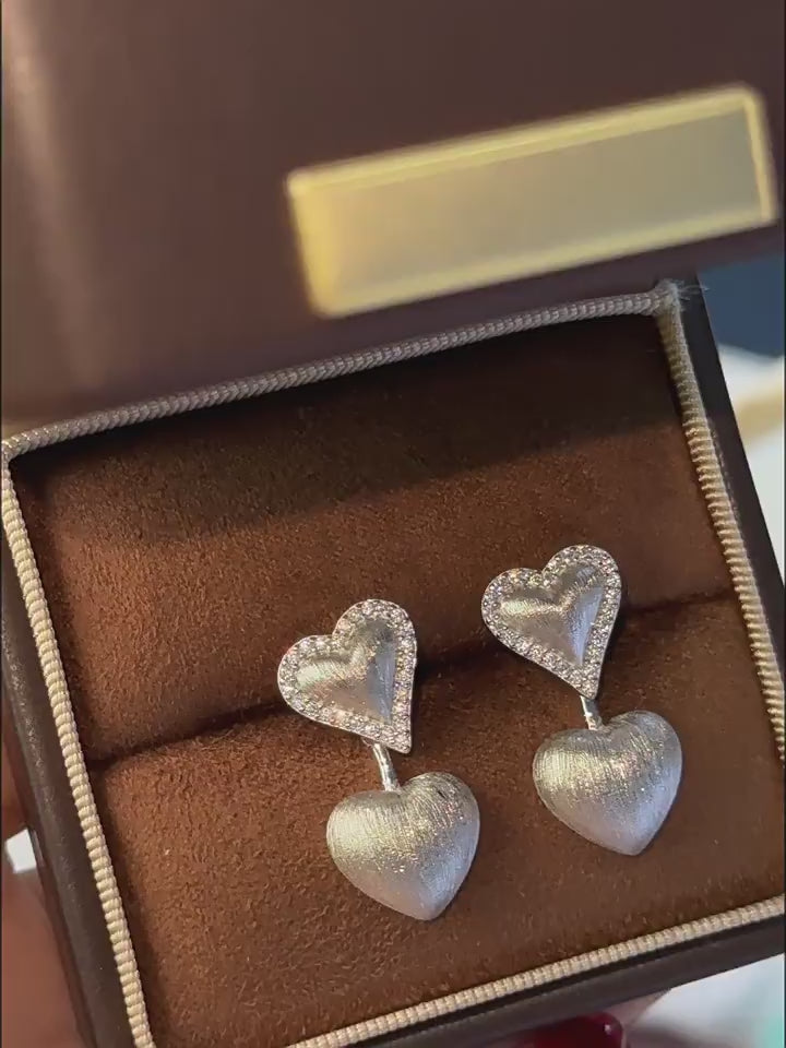 Italian Brushed Minimalist Luxury Heart Moissanite Earrings in 14K Gold Plated 925 Silver | Moisse & Silver Co. | #73
