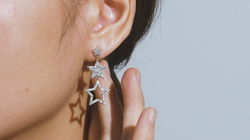 Y2K Style Triple Star Moissanite Dangle Drop Earrings - S925 Silver