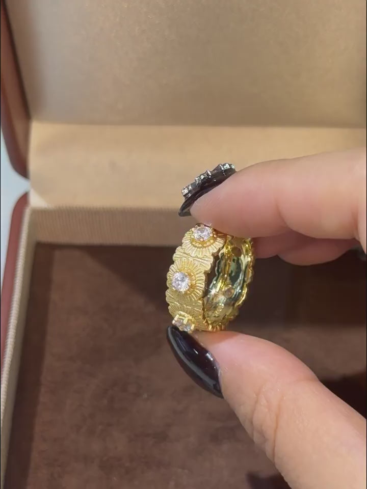 Italian Brushed Vintage Luxury Floral Moissanite Ring in 14K Gold Plated 925 Silver | Moisse & Silver Co. | #37