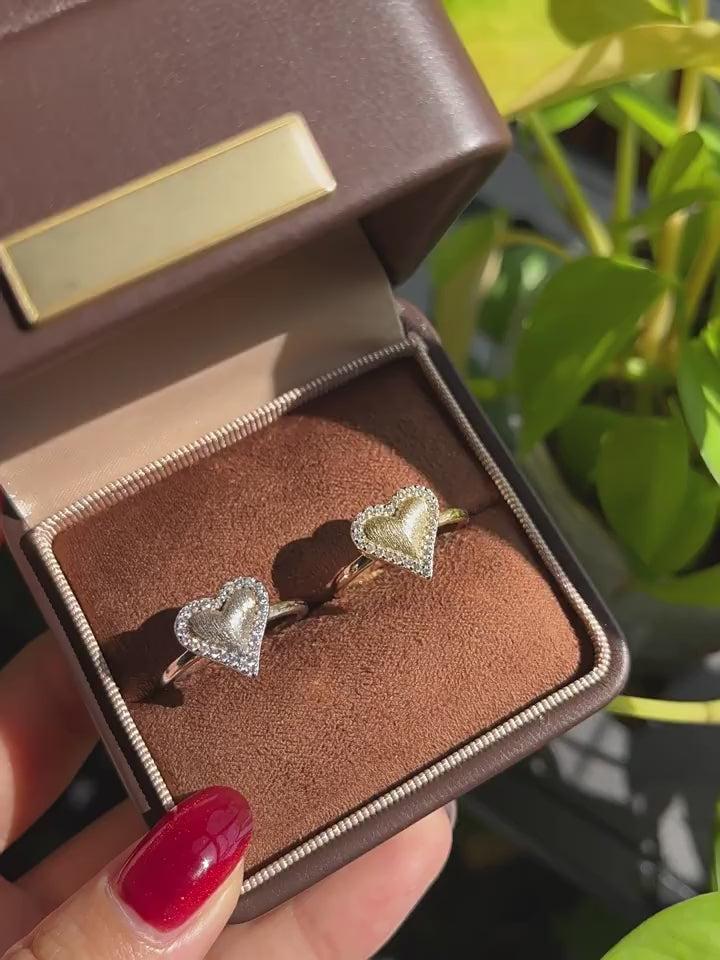 Italian Brushed Vintage Luxury Heart Moissanite Ring in 14K Gold Plated 925 Silver | Moisse & Silver Co. | #75