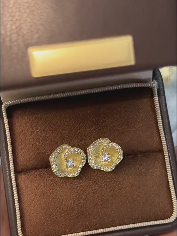 Italian Brushed Minimalist Luxury Floral Moissanite Earrings - 14K Gold Plated 925 Sterling Silver | MS-G29 in 14K Gold Plated 925 Silver | Moisse & Silver Co.