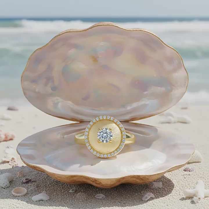 Italian Brushed Moissanite Ring in 14K Gold Plated 925 Silver | Moisse & Silver Co. | #62