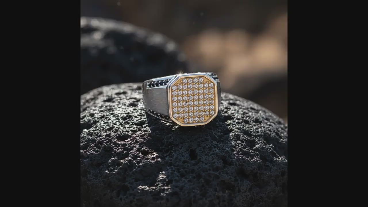 Hip-Hop Bold Italian Brushed Moissanite Ring in 14K Gold Plated 925 Silver | Moisse & Silver Co.