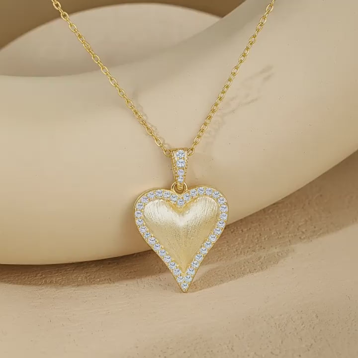 Italian Brushed Heart Moissanite Necklace in 14K Gold Plated 925 Silver | Moisse & Silver Co. | #64