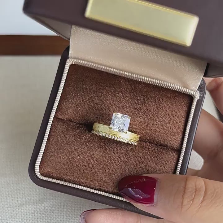 Italian Brushed Vintage Moissanite Ring in 14K Gold Plated 925 Silver | Moisse & Silver Co. | #49