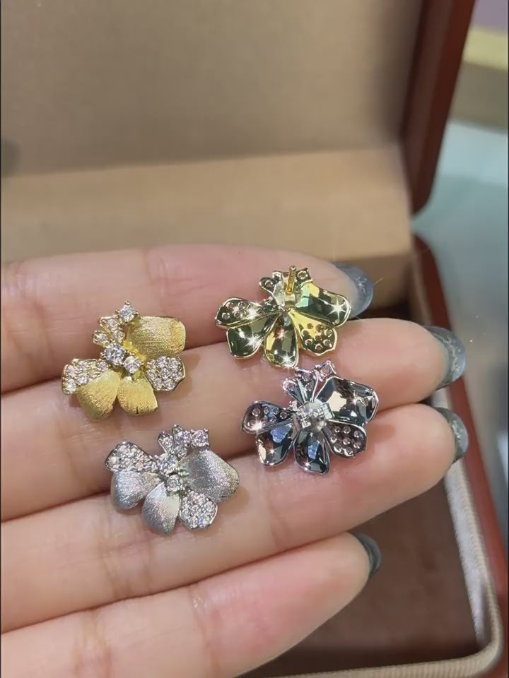 Italian Brushed Luxury Floral Moissanite Earrings - 14K Gold Plated 925 Sterling Silver | MS-G3 in 14K Gold Plated 925 Silver | Moisse & Silver Co.