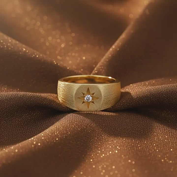 Italian Brushed Minimalist Star Moissanite Ring - 14K Gold Plated 925 Sterling Silver | MS-G54 in 14K Gold Plated 925 Silver | Moisse & Silver Co.