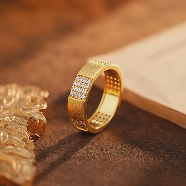 Italian Brushed Minimalist Moissanite Ring in 14K Gold Plated 925 Silver | Moisse & Silver Co. | #82