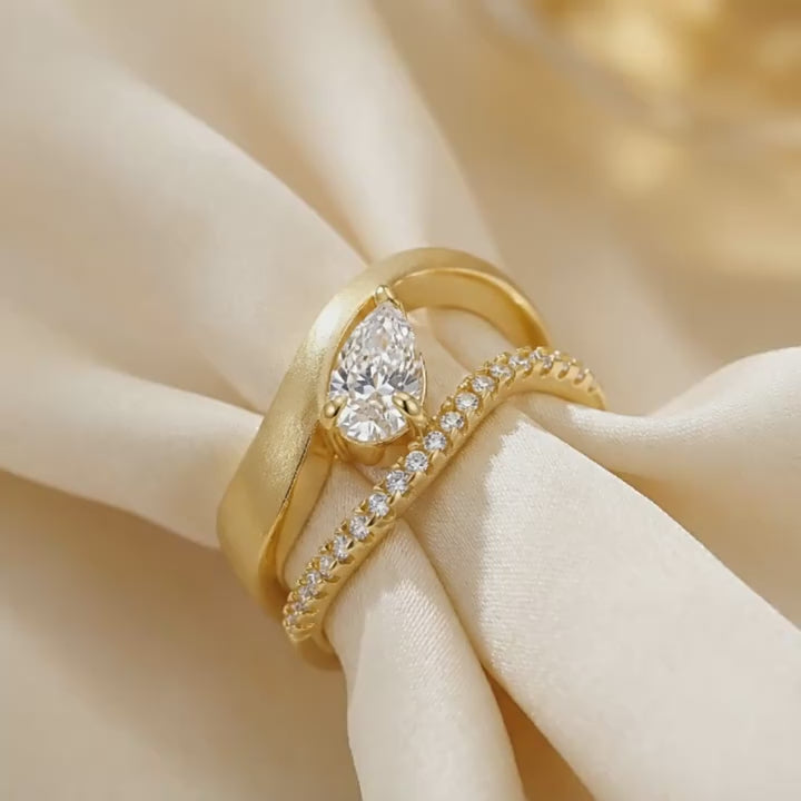 Italian Brushed Luxury Pear Cut Moissanite Ring in 14K Gold Plated 925 Silver | Moisse & Silver Co. | #59
