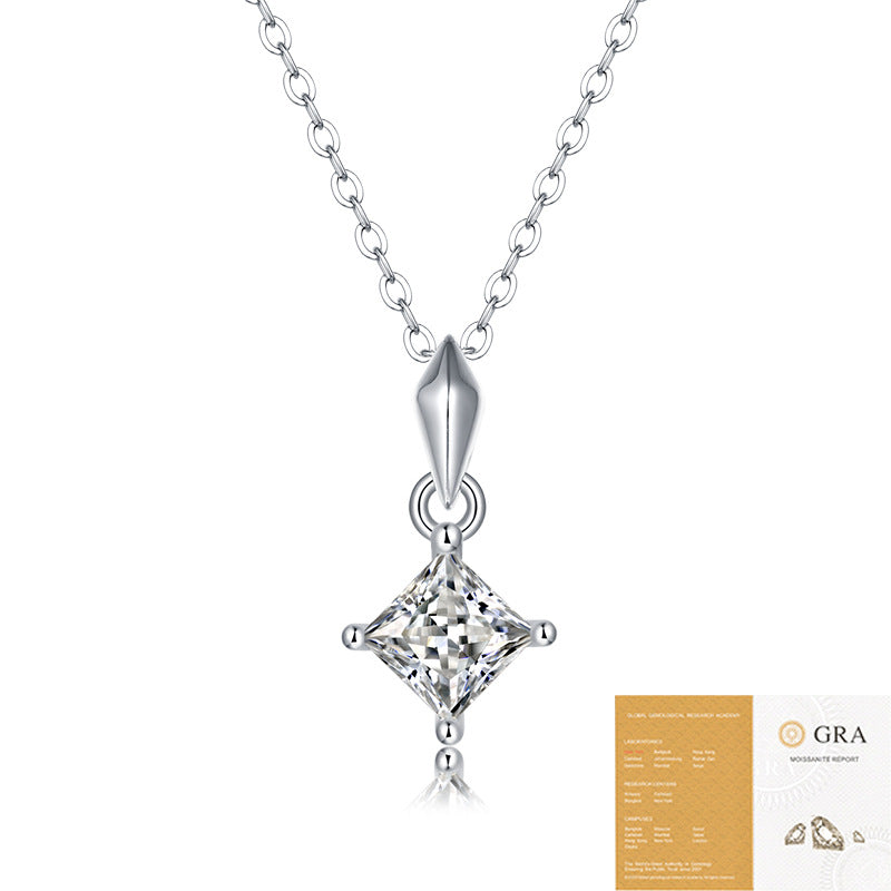 Minimalist Square Moissanite Pendant Necklace - 925 Sterling Silver Luxury Choker - Moisse & Silver Co.